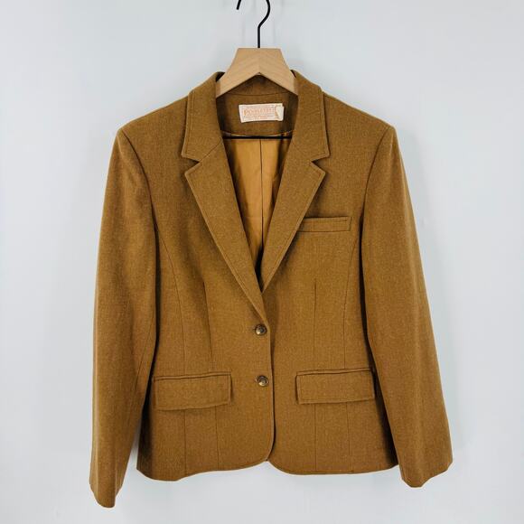Vintage Pendleton 100% Wool Blazer Jacket Camel Lined USA Made Size 12 - Picture 1 of 8